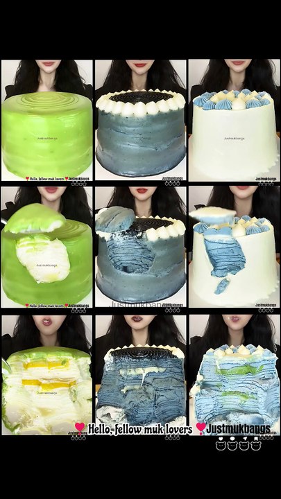 #115 Desserts Mukbang ASMR | Matcha Crepe cake, Black sesame mochi Crepe cake, white butterfly p ...