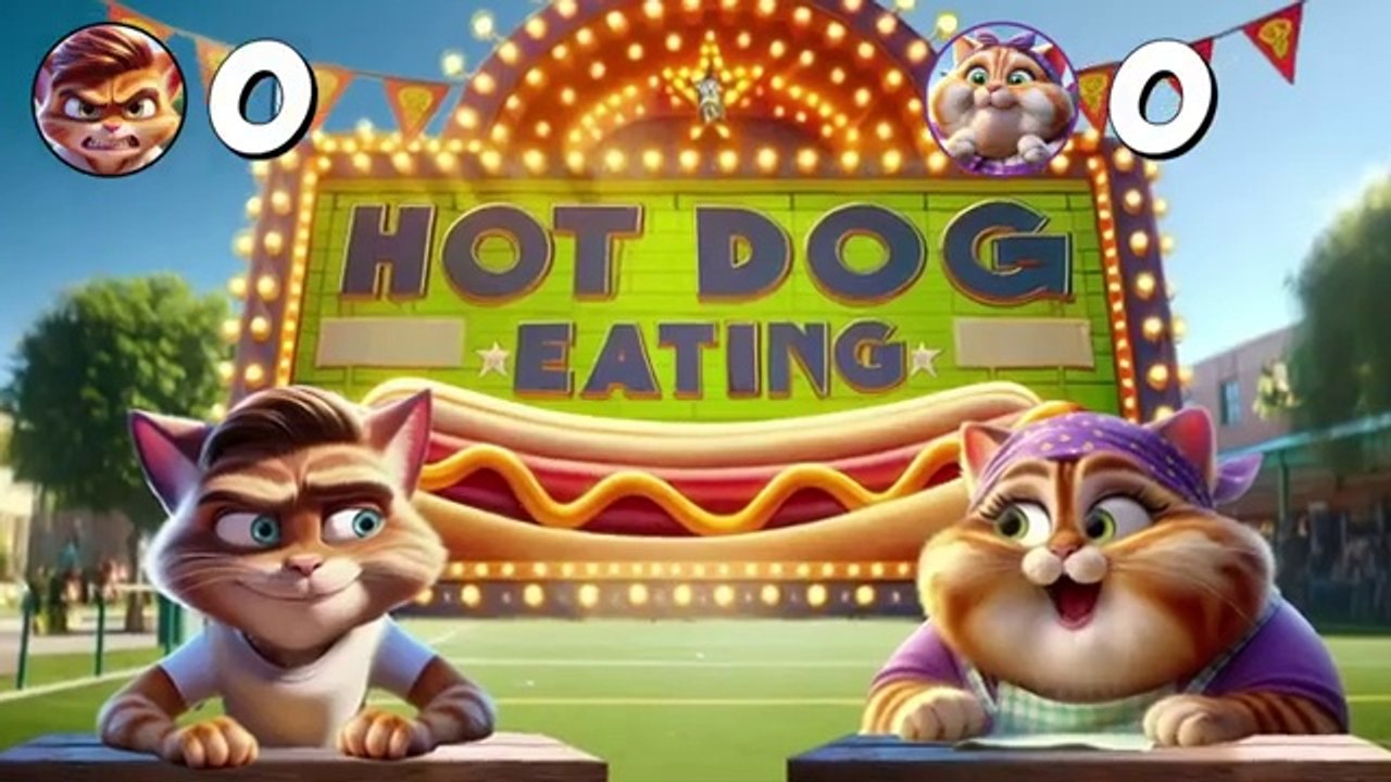 Grandma Cat Dominates The Hot Dog Eating Contest !