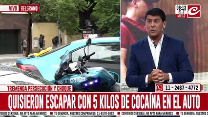 Persecución y choque: llevaban 5 kilos de cocaina en el auto