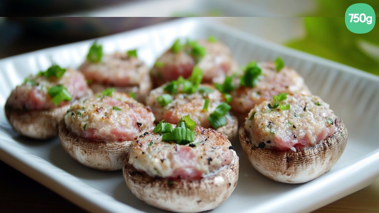Champignons de Paris farcis au fromage blanc et au jambon