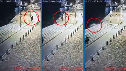 İzmir'de cesedi denizde bulunan kişinin suya düşme anı güvenlik kamerasında