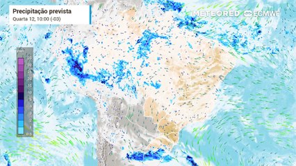 Previsão de precipitação horária entre a quarta-feira (12) e sexta-feira (14).