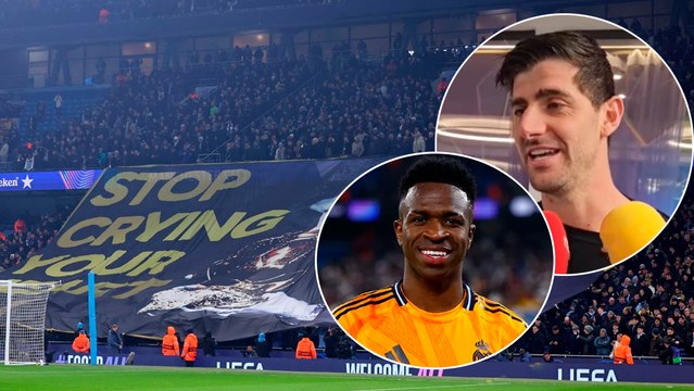 Courtois sobre la pancarta que le dedicó la afición del Manchester City a Vinicius