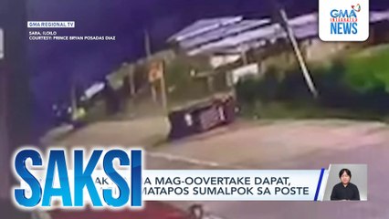 Sasakyan na mag-oovertake dapat, tumagilid matapos sumalpok sa poste | Saksi