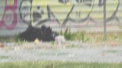 Momento en que un agente de la Policía Nacional es golpeada por un objeto contundente