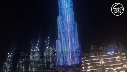 The Burj Khalifa lights up with a special display for Dubai Metro 10th birthday