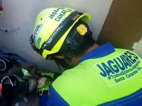 Rescata Protección Civil de Santa Catarina a perrito atorado entre bardas