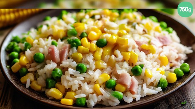 Salade jambon/maïs/petits pois/riz