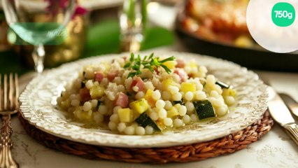 Gratin de perles à la courgette et au jambon