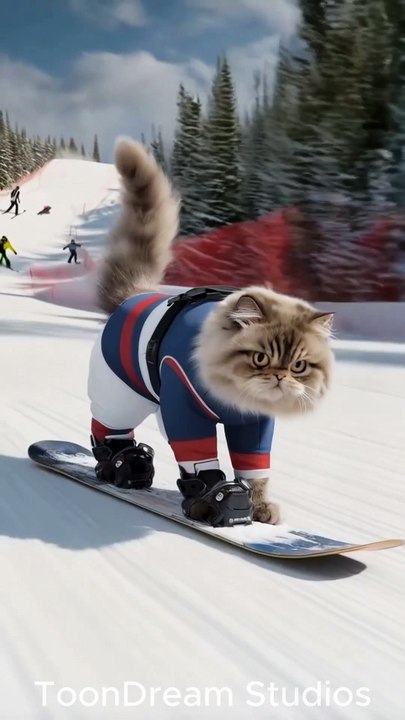 Epic Snowboarder Cat! 🏂😹 Watch This Persian Cat Shred the Slopes
