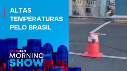 Forte CALOR “DERRETE” asfalto e cones de trânsito no RS; VEJA