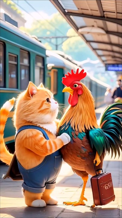 Cute Cat Innocent Rooster