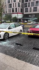 Cae otra vez... cristal de la terraza de Magma Towers y daña vehículos