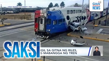 SUV na tumigil sa gitna ng riles, wasak nang mabangga ng tren | Saksi