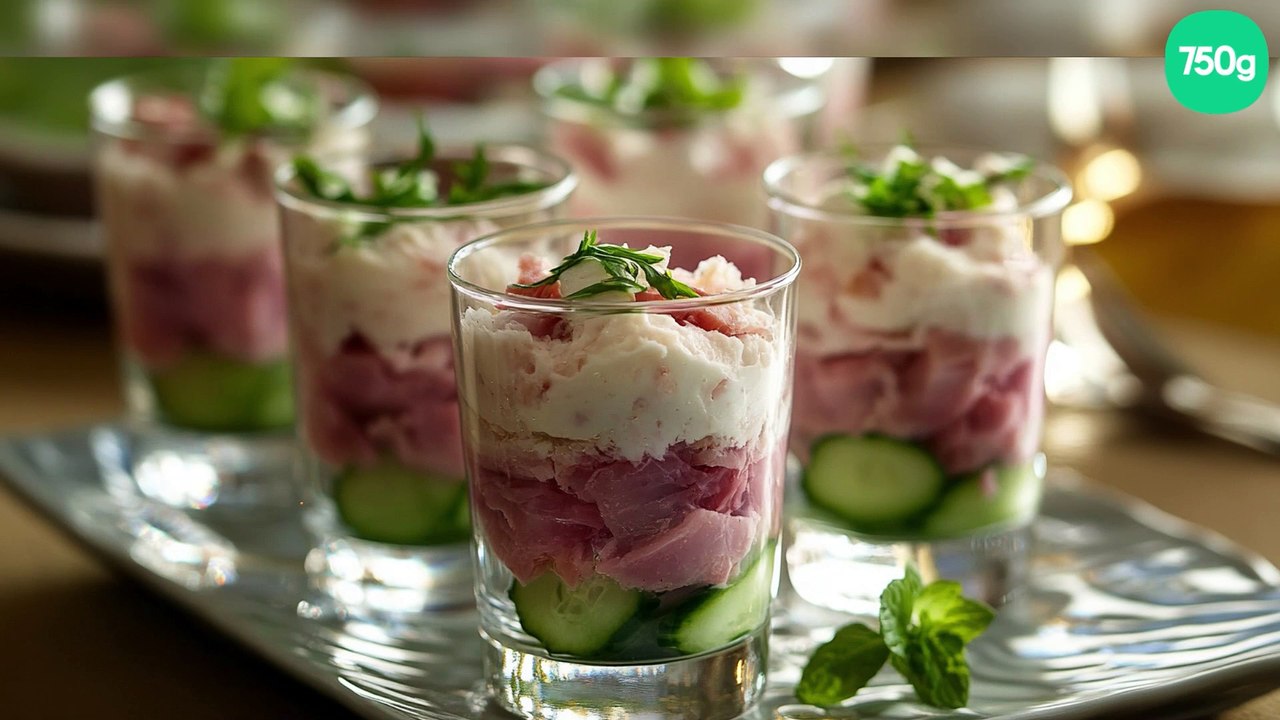 Verrine mousseline de jambon et concombres