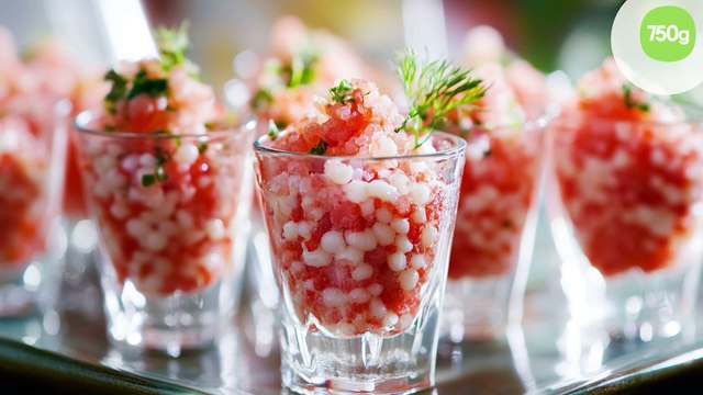 Verrines de perles du Japon au surimi et aux œufs de lump