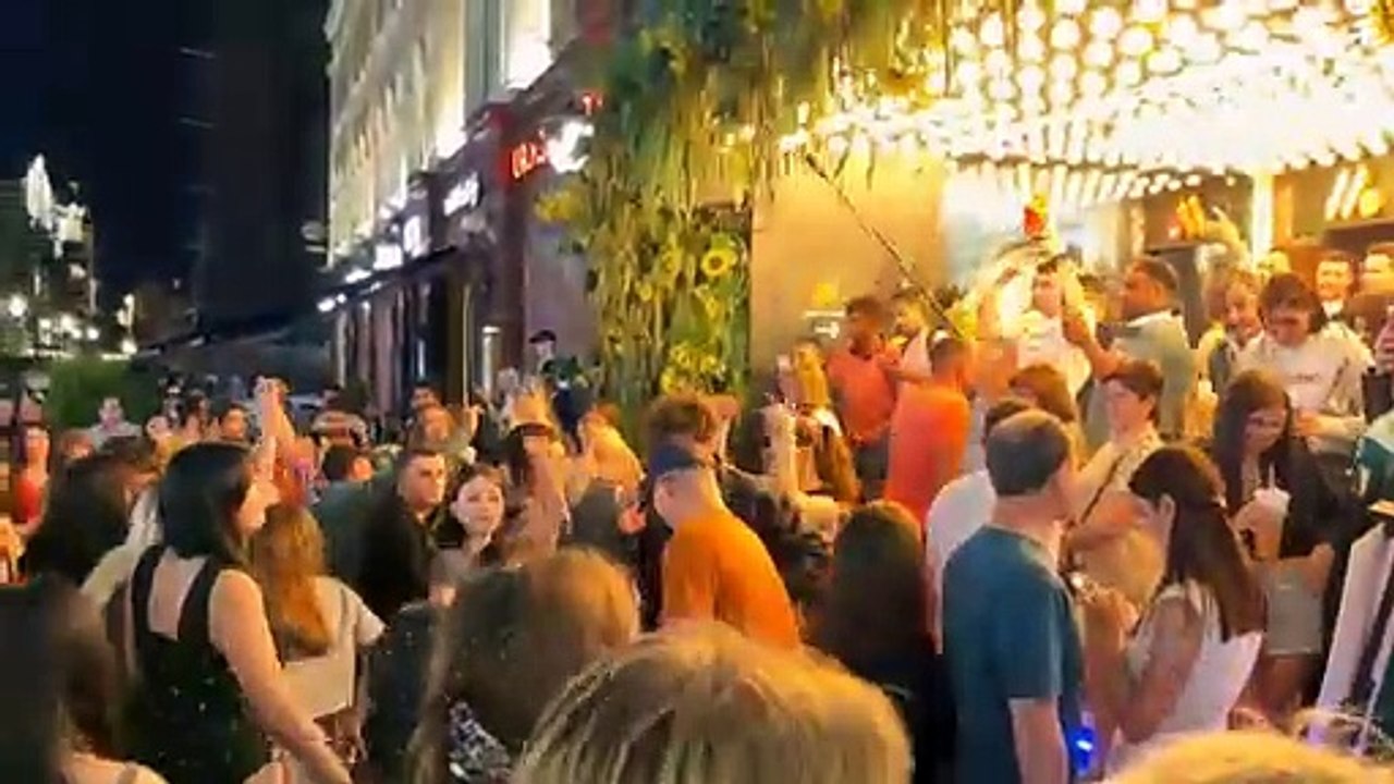 Russia Moscow Night Life walking street's midnight public dancing party