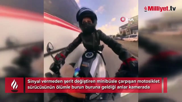Motosiklet sürücüsünün ölümle burun buruna geldiği anlar kamerada