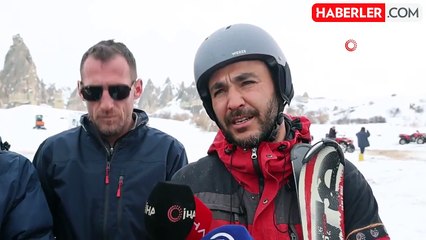 Kapadokya'da Ekstrem Spor Tutkunları Beyaz Örtüde Kayak Keyfi Yaşadı