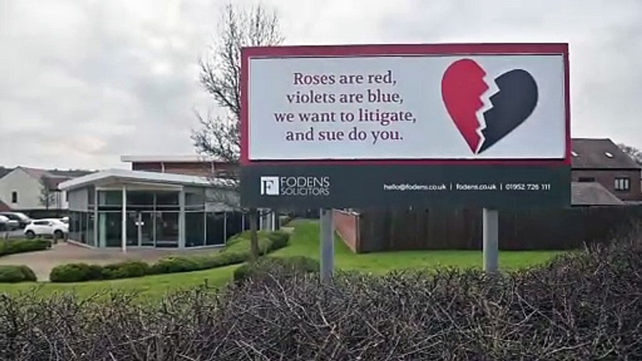 Funny Solicitors Billboard for Valentines day gets people smiling.