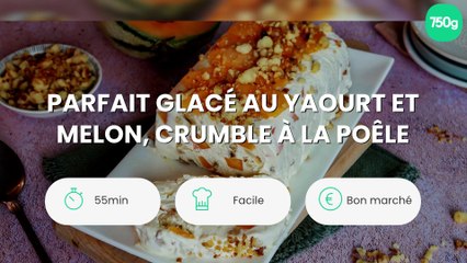Parfait glacé au yaourt et melon, crumble à la poêle