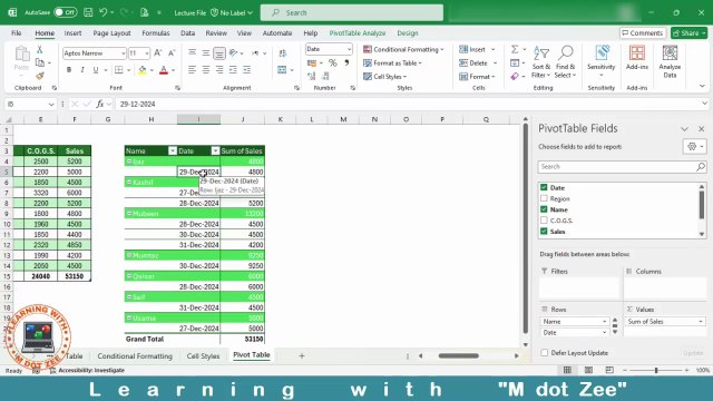 Pivot Table in MS Excel | Microsoft Excel Tutorial | LECTURE # 11 | Learning with M dot Zee