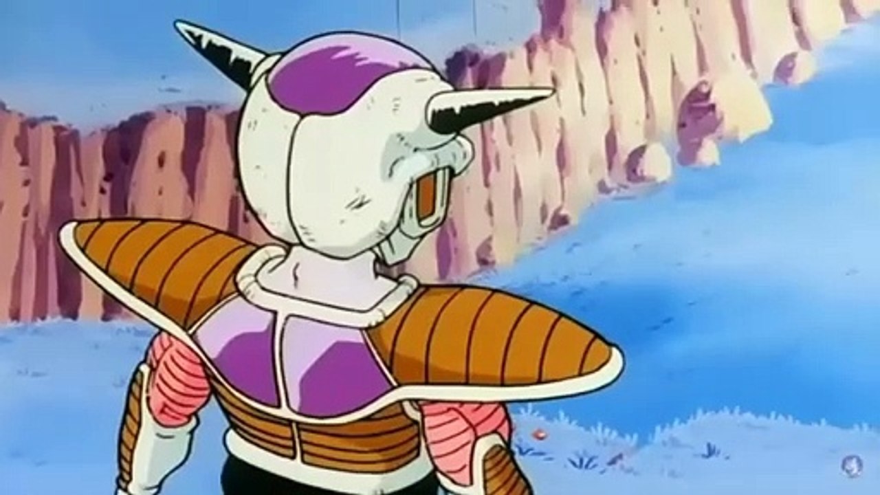 Freezer encuentra a Vegeta, Gohan, Krillin y Dendé con Beautiful Gold Saints de fondo