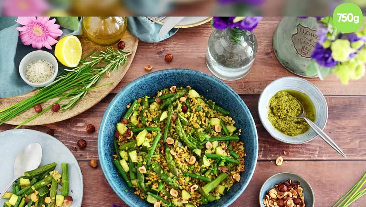 Salade de Petit Épeautre du Velay aux légumes d’été, vinaigrette au pesto