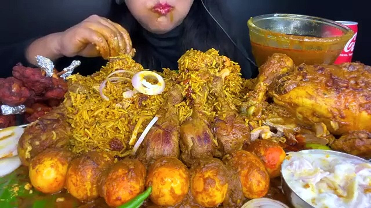 CHICKEN BIRYANI,WHOLE CHICKEN CURRY,CHICKEN LEG PIECE,CHICKEN LOLLIPOP,EGG CURRY *ASMR EATING*