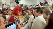 Claudia Sheinbaum  es recibida en Mérida con ambiente festivo