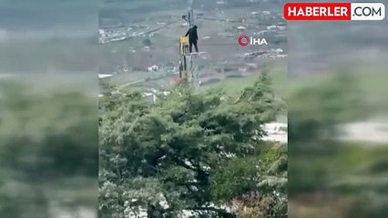 Forkliftle Elektrik Direğine Tırmanarak Onarım Yapmaya Çalıştı