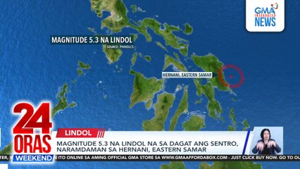 Magnitude 5.3 na lindol na sa dagat ang sentro, naramdaman sa Hernani, Eastern Samar | 24 Oras Weekend