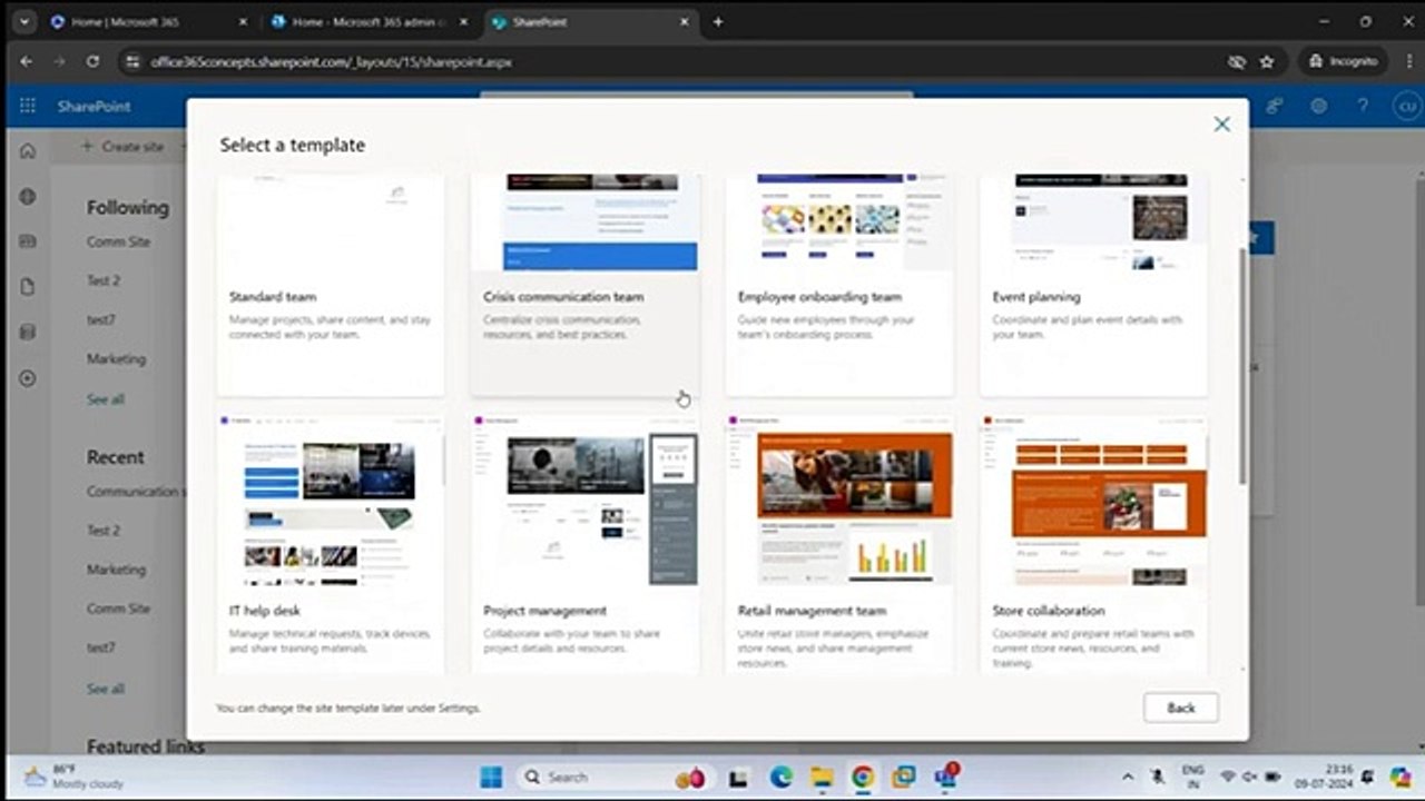 Create Team Site in SharePoint Online | SharePoint Online Training ...