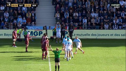 Nicolas Depoortere parfaitement lancé par le Basque Jon Echegaray pour le 1er essai Bordelais à Bayonne