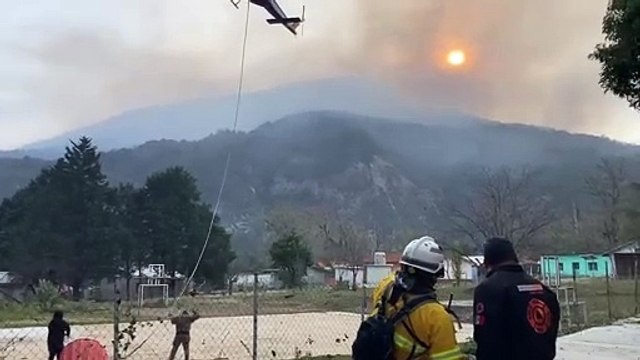 Combaten brigadistas de Protección Civil incendio forestal en Iturbide