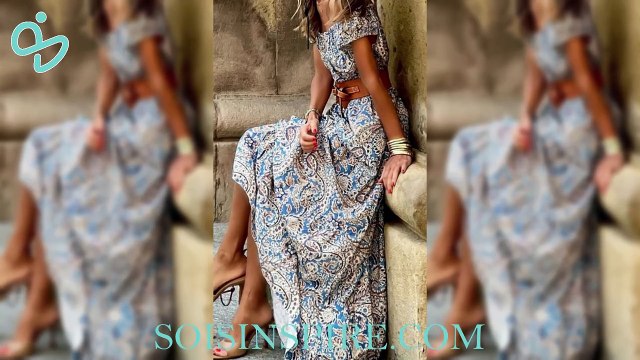 Printed Off-Shoulder Short Sleeve Maxi Dress
