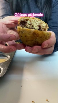 Ingrédients : 3 œufs 1 yaourt nature 1 pot de levain 1/2 pot d’huile neutre 1 cuillère à soupe rase de bicarbonate 3/4 de pot de sucre 2 pots de farine 1 pot de poudre d’amande 130g de pépite de chocolat Cuisson : 12 minutes à 200°C