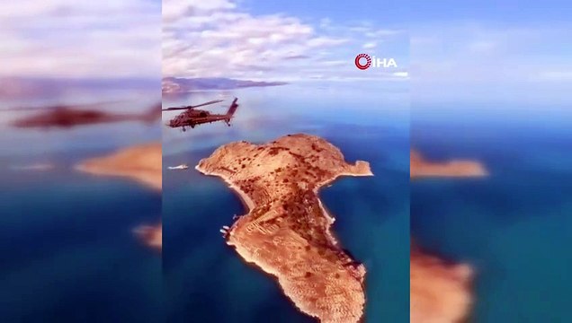 Atak helikopterin kamerasından Van Gölü ile Akdamar Adası