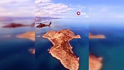Gökyüzünden büyüleyen manzara! Atak helikopterleri Van Gölü üzerinde süzüldü