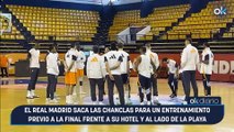 El Real Madrid saca las chanclas para un entrenamiento previo a la final frente a su hotel y al lado de la playa