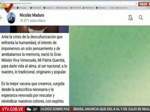 Pdte. Nicolás Maduro: La Gran Misión Viva Venezuela, Mi Patria Querida nace ante la desculturización