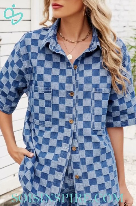 Button Down Checkered Denim Shirt