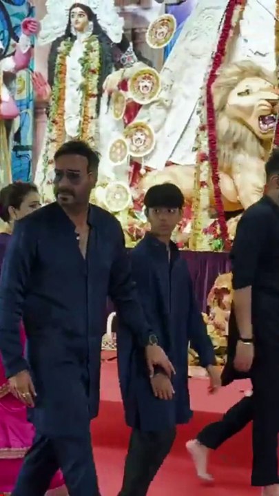 Ajay Devgn Wife Kajol & son Yug at Durga Puja Pandal in Mumbai