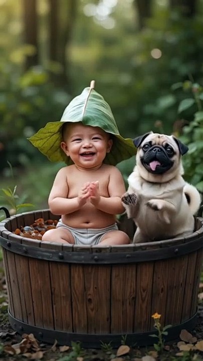 Baby and cat Clapping both are happy