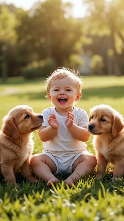 Baby and puppies  playing #foryou #viral