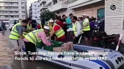 Volunteers brave flooded streets to help stranded residents in the UAE