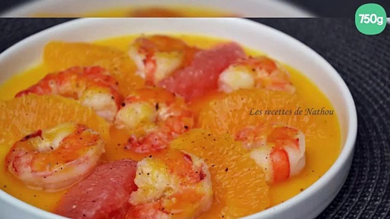 Scampis au beurre d'agrumes, orange et pamplemousse, épicés au poivre long de Java