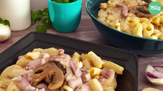 Macaronis aux champignons à la crème et aux lardons