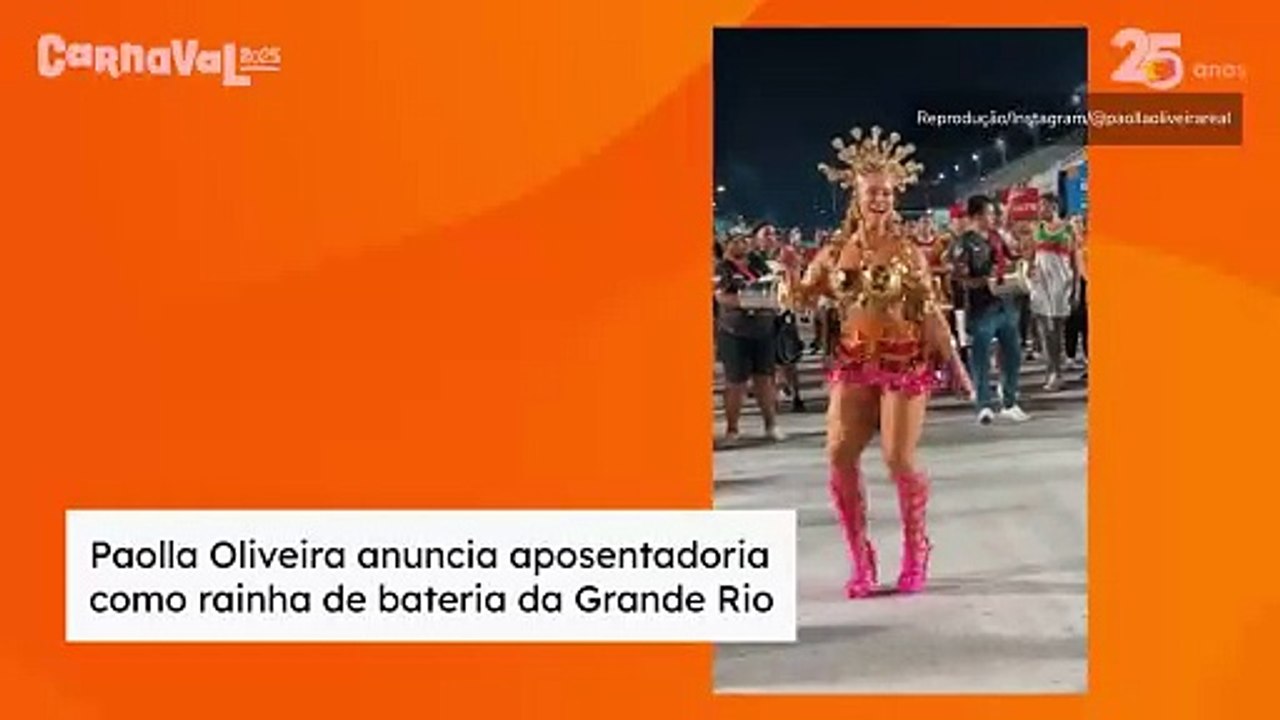 Paolla Oliveira anuncia aposentadoria como rainha de bateria da Grande Rio