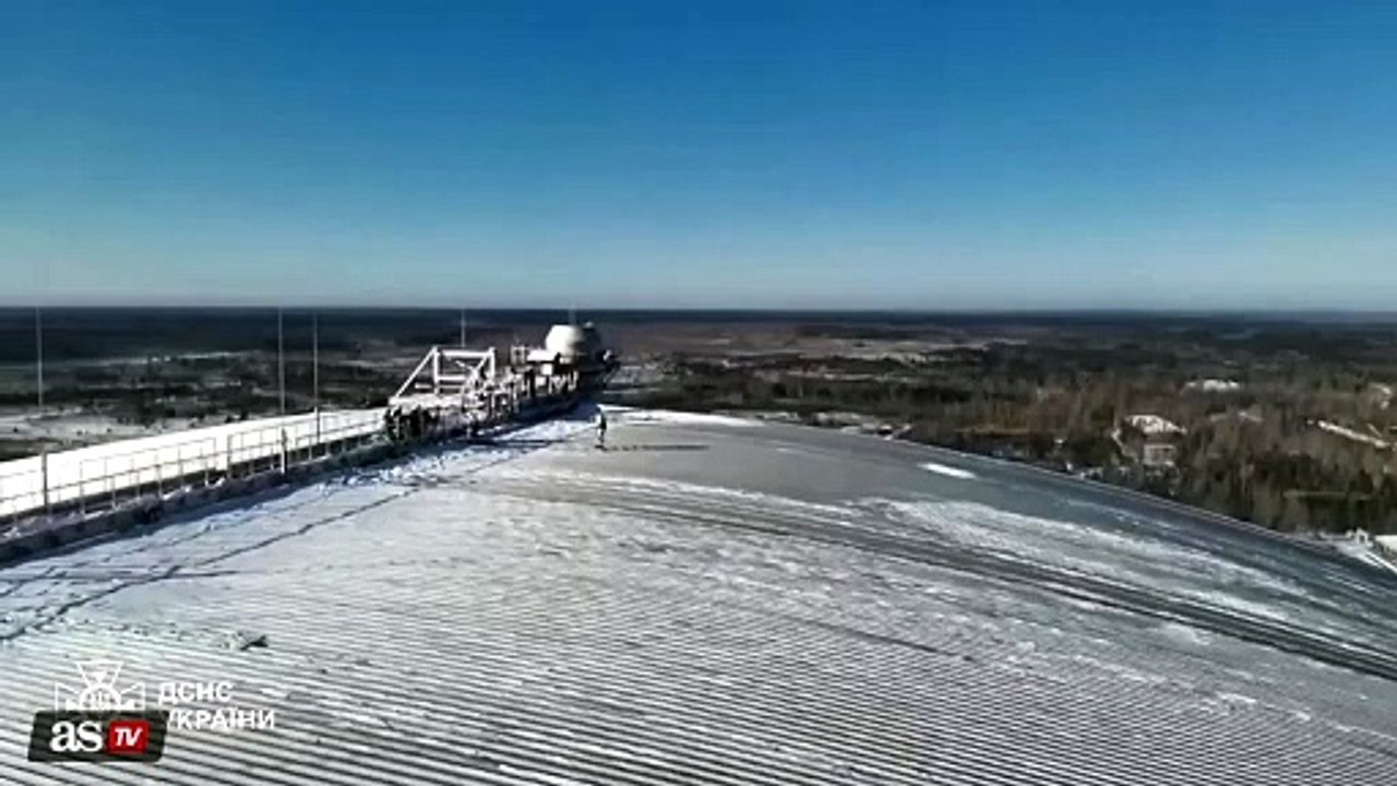Drone footage shows emergency works conducted at Chornobyl shelter hit by Russian drone